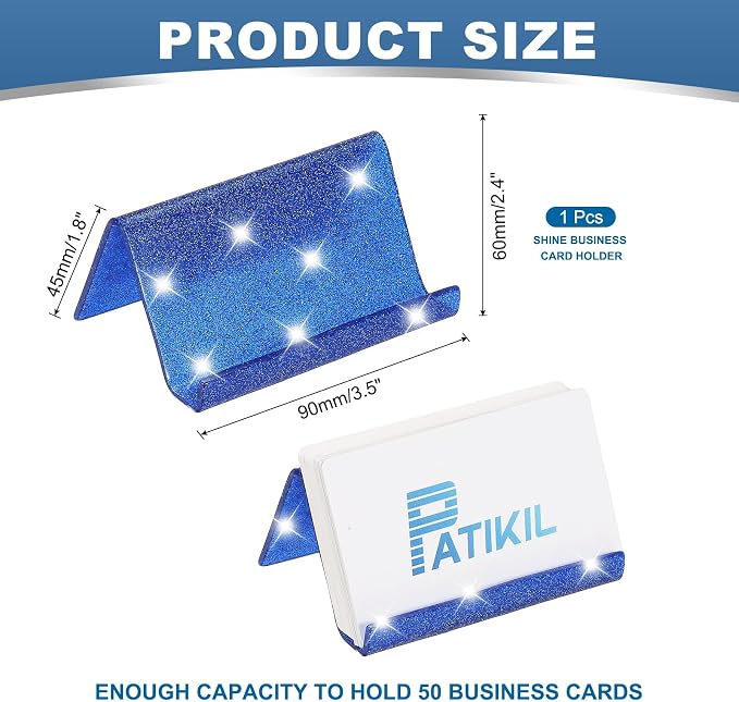 PATIKIL Business Card Holder for Desk, Acrylic Business Card Holders Shine Card Stand Organizer Cards Display for Office Exhibition, Blue