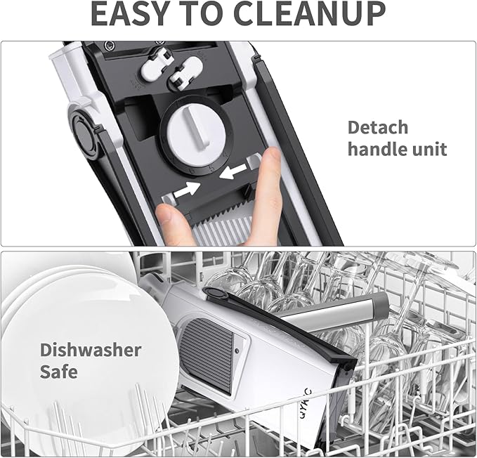 QYKIC Upgrade Safe Mandoline Slicer for Kitchen, Vegetable Chopper and Slicer, Potato Slicer Thickness Adjuster, French Fry Cutter, Veggie Onion Dicer Faster Kitchen Mandolin for Meal Prep