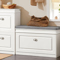 Haotian Shoe Storage Bench with Cushion | White Narrow Shoe Rack for Entryway, Small Shoe Cabinet with Flip-Drawer, Closet Hallway Mudroom FSR82-L-W