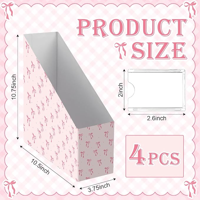 AmazingSpark Pink Bow Magazine File Holder Decorative Set of 4