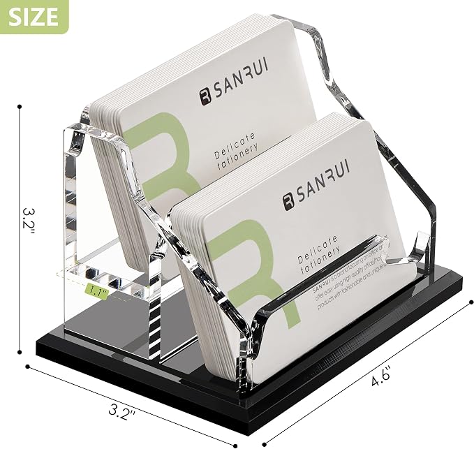 SANRUI Acrylic Business Card Holder, Black Business Cards Display Stand for Desk, Clear Horizontal 2 Slot Desktop Organizer , 120 Card Capacity