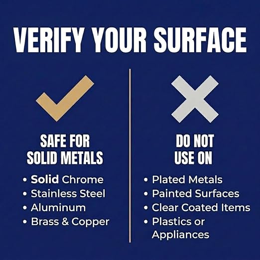 Metal Polish Paste - 1.76oz USA-Made Silver Polish for Solid Chrome, Stainless Steel, & Aluminum - Non-Abrasive for Light Oxidation - Requires Manual Buffing - Not for Plated/Coated Surfaces (1 Pack)