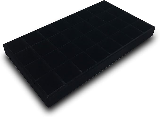 The Display Guys - Stackable Jewelry Tray and Organizer - for Drawers, Dressers, Store Display (32 Compartments, Black Velvet)