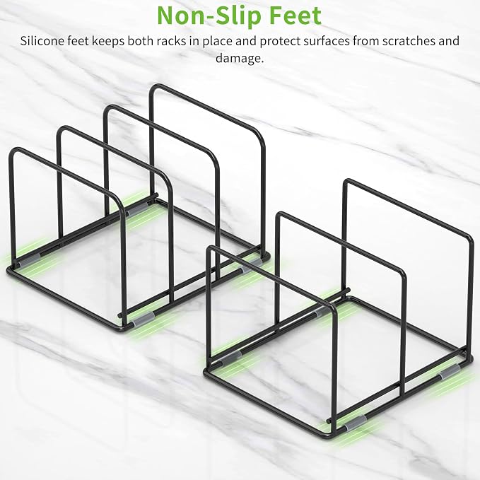 Pan and Pot Organizer Rack, Cutting Board Organizer for Cookie Sheet,Frying Pan inside Cabinet,Baking Pan, Tray Organizer for Kitchen Storage - Total 5 Compartments(2 Pcs)