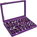 Siveit Velvet Jewelry Tray 48 Grid Jewelry Display Tray Organizer Box with Transparent Lid Rings Earrings Necklaces Pendants Display Box Suitable for Women and Girls (Purple)
