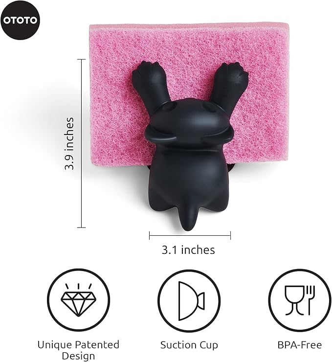 OTOTO Scrubby Cute Cat Sponge Holder for Kitchen Sink - Dishwasher Safe Dish Organizer- Compact, Cute Kitchen Accessories, Dish Sponge, White Elephant Gifts