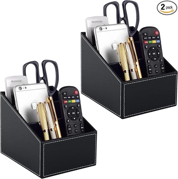 TV Remote Control Holder with 3 Compartments, Media Accessory Storage, Storage box, Storage Rack, Desk Organizers(Black(2 pieces))