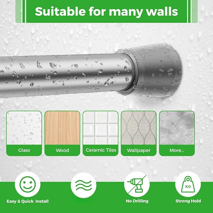 2Pack Tension Curtain Rod Silver Tension Rods 28 to 48 Inches Curtain Rods No Drilling Spring Adjustable Curtain Rod Expandable Pressure Rods for Windows