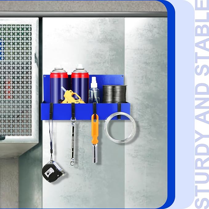 Lineshading 3 Pack Magnet Garage Organizer Magnetic Spice Rack for Refrigerator 20 lb Capacity Shelf Hanging Heavy Duty Magnetic Fridge Side for Organize Garage Tools(Blue)