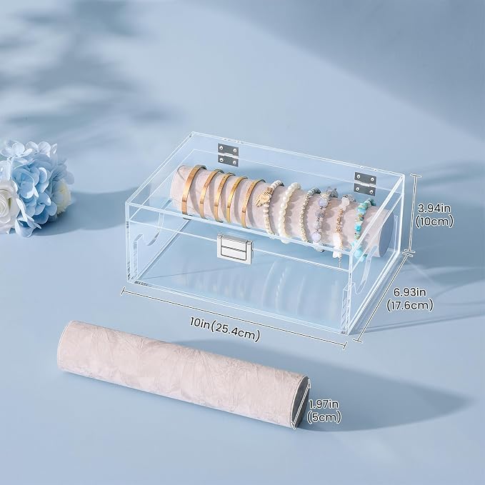 Lolalet Acrylic Bracelet Organizer Box -No Drawer | Clear Jewelry Display Holder for Bracelets, Bangles & Watches, Great Gift for Women on Birthdays， Valentine's Day