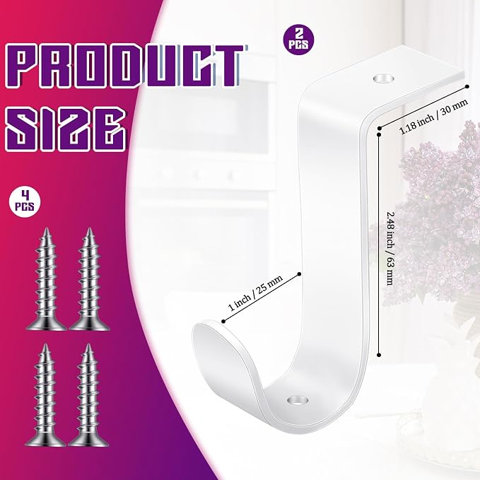 Hicarer 2 Pcs 1 Inch Closet Rod Brackets Heavy Duty Metal Wall Mount Rod Brackets with Screws Closet Pole Support for Living Room Bedroom Shelf Office(White)