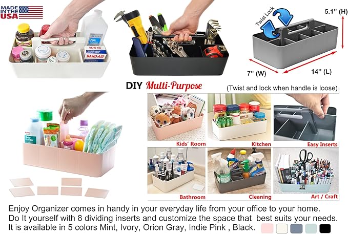-Large Portable Caddy, DIY Dividers, 8 Compartments, School Office Supplies Home Business Organizer,Portable Basket with Handle Storage Organizer Modern Made in USA (10 PACK, Mint)
