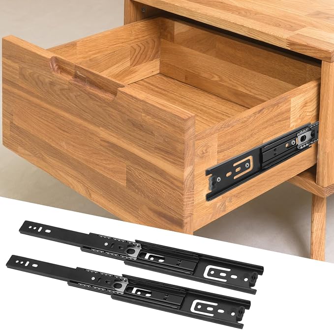 7 Pair 8 Inch Black Soft Close Drawer Slides, Heavy Duty Drawer Slides, Ball Bearing 3 Folds Full Extension, Used in Keyboard Trays, Table Drawers, Shelves, Nightstands, and More, by GENHAKON.