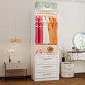 Closet System with 3 Drawers, 2-5FT Small Custom Closet Organizer System Shelving Wood with 2 Hanging Rods & Shelf, Walk-in Closet System Freestanding, Modular Closet Organizer System, White