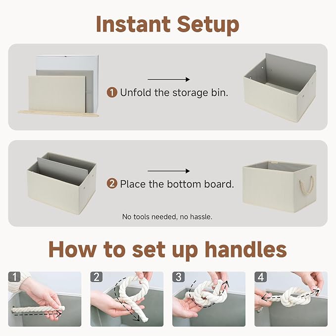 StorageWorks Collapsible Storage Bins, Closet Organizer Bins for Clothes, Fabric Shelf Baskets and Storage, Beige, White & Ivory, 3-Pack, Extra Large