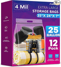 FURWEY 25 Gallon Extra Large Storage Bags 35”x 24”Resealable Clear Bags with Handle 4 Mil Thick Heavy Duty Big Bag for Clothes Pillow Travel Moving,Bedding,Shoes and Toys Storage, Pack of 12