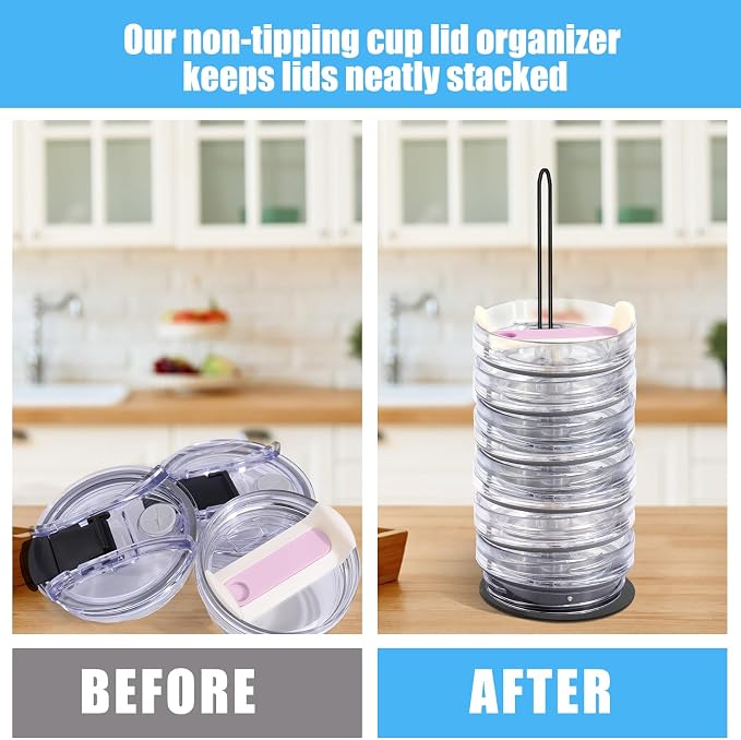 Vodolo Tumbler Lid Organizer,2 PCS Cup Lid Holder,Slim Vertical Storage for Up to 15 Lids,Cup Lid Organizer for Save Pantry, Countertop,Kitchen Cabinets Space