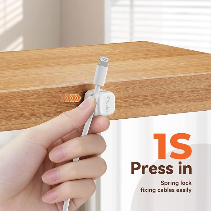 12Pack Rotatable Cord Organizer,Spring Cable Clips Desk Cable Management Cord Holder Adhesive Phone Charger Cord Clips for Home Office Car Wall Nightstand Accessories, White