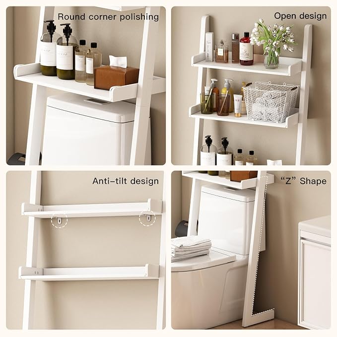 Solid Bamboo Toilet Shelf,3 Tier Bathroom Shelf with Anti-Slip Base | Solid bamboo over the toilet storage – naturally moisture-resistant for bathrooms, built for long-lasting durability