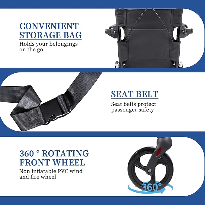 Wheel Chair for Adults,Transport Wheelchair Lightweight Foldable,Transport Chair for Senior,All Terrain Applicable,Travel Wheelchairs Can be Easily Placed in The Trunk.
