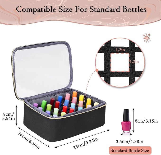 YOREPEK Nail Polish Organizer Bag Holds 48 Bottles (15ml/0.5 fl.oz) UV lamp | Nail Organizers and Storage with 2 Removable Pouches Fits Nail Supplies, Nail Tech Bag Gifts for Manicurist
