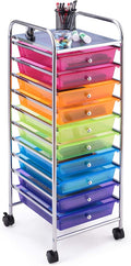 Happygrill 10-Drawer Storage Cart, Utility Cart with Removable Drawers & Metal Frame, Rolling Storage Cart with Lockable Wheels for Home, Office, Rainbow