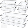 6 PCS Clear Plastic Drawer Organizer, Large 15" X 6" 3-Size Acrylic Stackable Kitchen Drawer Storage Tray, Bathroom Drawer Organizer Trays, Storage bins for Cosmetics Bathroom Kitchen Office