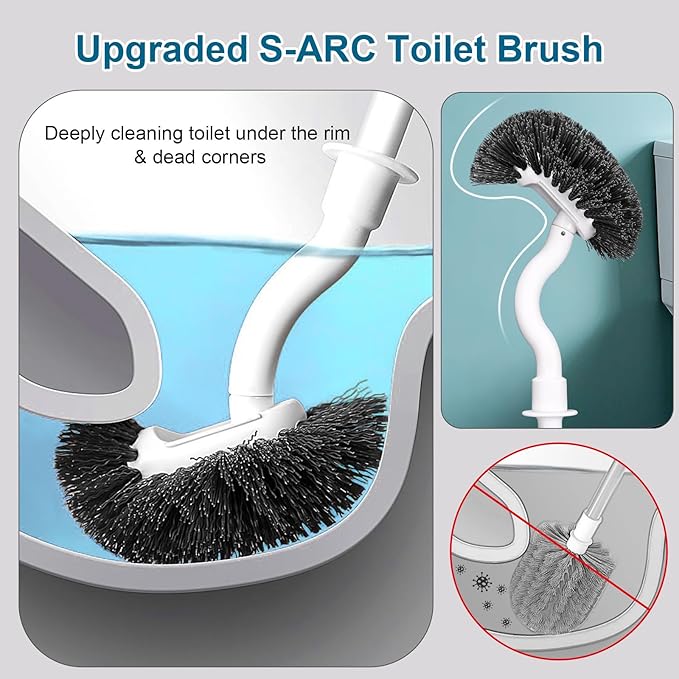 Toilet Bowl Brush and Holder 3 Pack Sturdy Plastic Long Handled Toilet Brushes for Bathroom with Ventilated Base Easy to Assemble for Deep Cleaning (White 3)