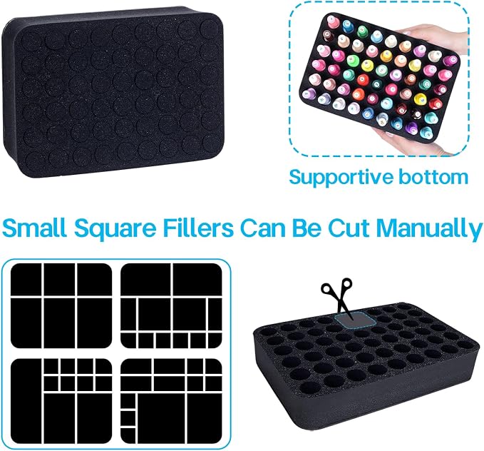 2 Pack Nail Polish Organizer Holder Foam Pad with Slots for Storage 108 Bottles (15ml/0.5fl.oz) Nail Polish or Essential Oil Tray for Drawers Black