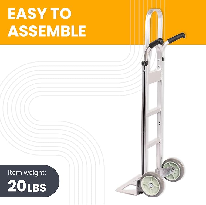 Dual Handle Stair Climbing Hand Truck, 500 lb Capacity Aluminum Dolly, 8" Puncture Resistant Wheels, Heavy Duty Appliance & Furniture Mover, 54" x 18.5" with Large Nose Plate