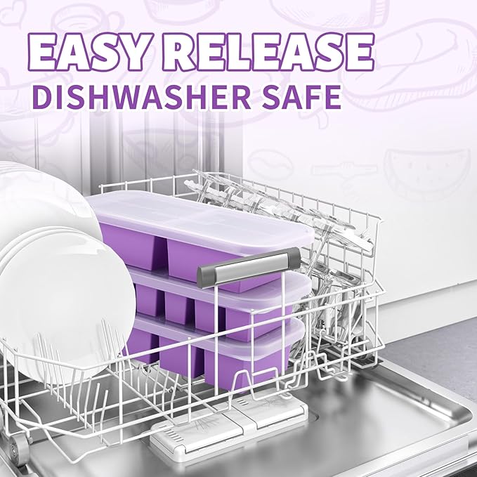 SHIKORI Silicone Freezer Molds With Lids, Easy Meal Prep Container and Kitchen Storage Solution, Silicone Molds for Food, Soup, Smoothie Storage and More (Purple-2 Cup)