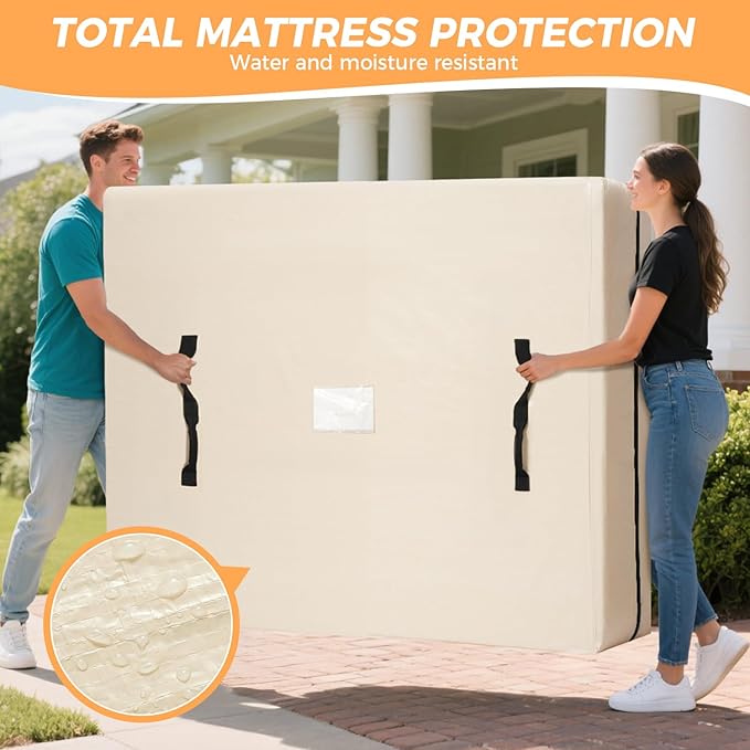BAGAIL Mattress Bags for Moving, Mattress Covers with Heavy Duty Handles, Reusable Mattress Storage Bag for Moving Supplies(Beige, Cali King)