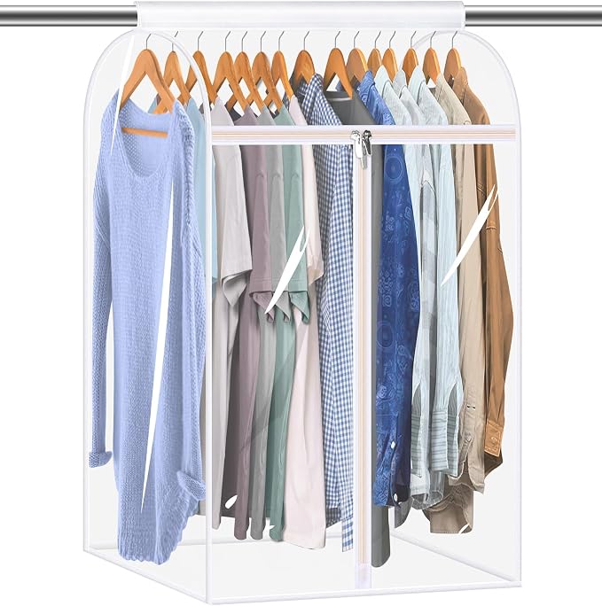 KEETDY 35" Hanging Garment Bags for Closet Storage Large Clear Garment Bags for Hanging Clothes Garment Rack Cover Coat Protector for Suit, Wardrobe, Bottom Enclosed