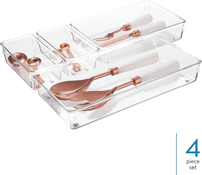 iDesign 4-Piece Kitchen Drawer Organizer Set, Clear | For Kitchen, Counter Top, Pantry