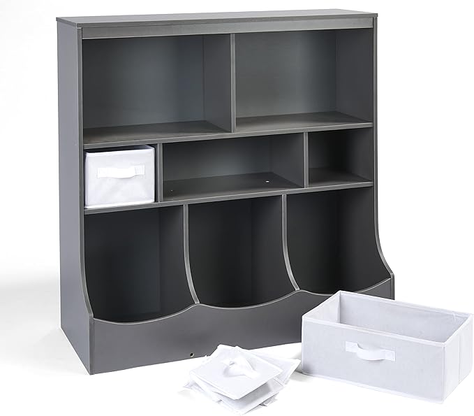 Badger Basket Combo Bin Toy Storage Unit and Book Shelf for Kids with 3 Baskets - Dark Gray