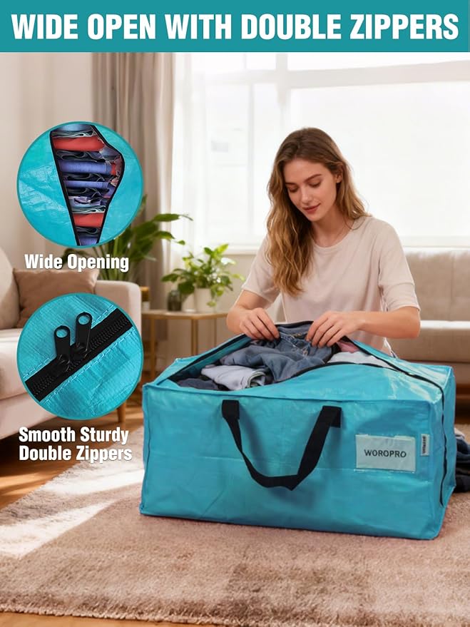 WORKPRO 1 Pack Extra Large Moving Bags with Zippers & Carrying Handles Backpack Straps, Heavy-Duty Storage Tote for Space Saving Moving Storage (Blue)