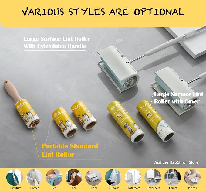 Lint Roller Refills 4", 600 Easy Tear Sheets, for Evercare, Extra Sticky | 6-pack, 100 sheets each. 3 Durable Ergonomic Handles. Removes pet hair, lint, dust from clothes, furniture & cars.