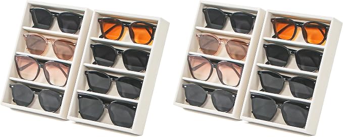 Byken 2 Pcs Sunglasses Organizer,4 Grid Eyeglass Jewelry Storage Tray for Drawer,Beige White