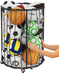 Hencawima Garage Ball Storage: Round Sports Equipment Organizer with Wheels, Sports Ball Rack With Elastic Rope, Ball Holder for Basketball, Soccer, Volleyball, Football, Garage, Gym, Outdoor (Black)