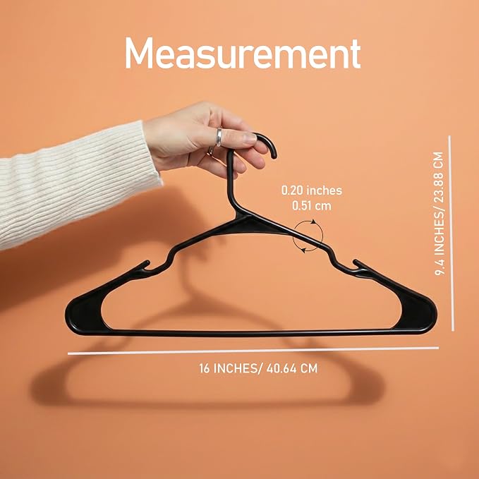 Utopia Home Plastic Hangers 200 Pack – Space Saving Clothes Hanger Black | Durable & strong | Closet organizer & storage | Ideal for apartments, dorms & stocking stuffers