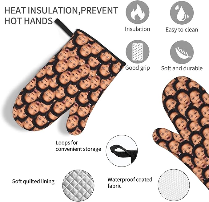 Custom Oven Mitts Personalized with Your Face Baking Gifts for Women for Kitchen Cooking BBQ Grillin-Style1, 2 Oven Mitts