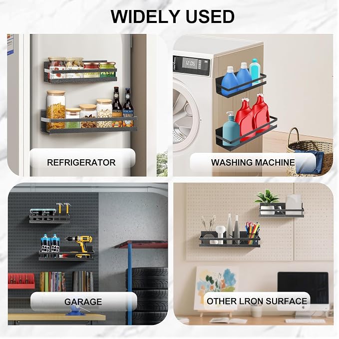 Uten Magnetic Spice Rack for Refrigerator 2 Pack, Spice Organizer Kitchen | Strong Metal Magnetic Shelf, Capacity of up to 23lbs,16"*4.5" and 12"*4", Scratch-resistant, Muti- Use, Gray