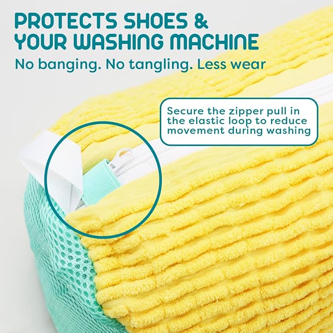 ZENO Shoe Washing Machine Bag - 2pcs - Laundry Shoe Bag for Washer and Dryer - 2pc Reusable ZENO Sneaker Cleaning Sack for All type of Tennis - Reinforced Zipper, 360° Deep Cleaning (Yellow)