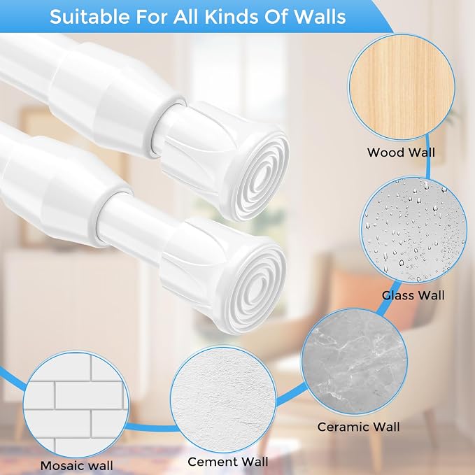 2 Pack Spring Tension Curtain Rod 17 to 28 Inch, DIY Small Curtain Rods No Drill for Window Cupboard Closet Kitchen Cabinets, White