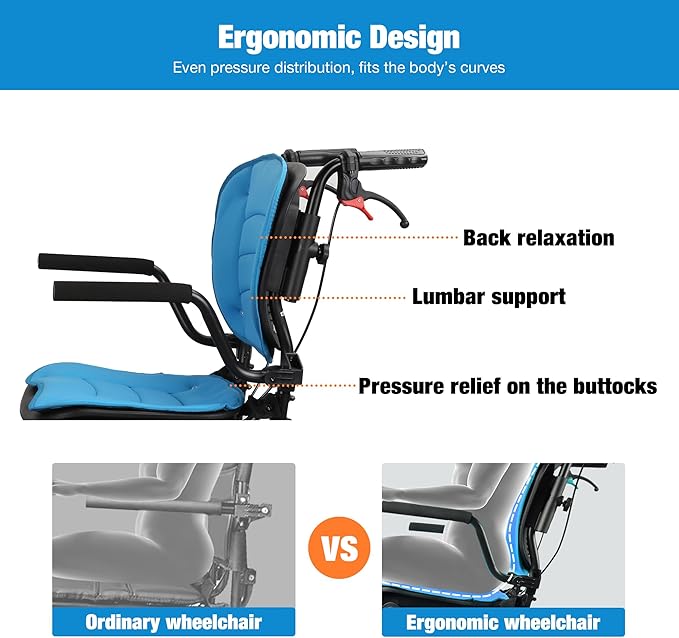 Wheelchairs for Adults,Transport Wheelchair Lightweight Foldable with Removable Cushion,Transport Chair,Ergonomic Travel Wheelchair with Telescopic Handle,Gifts for Grandpa,Blue