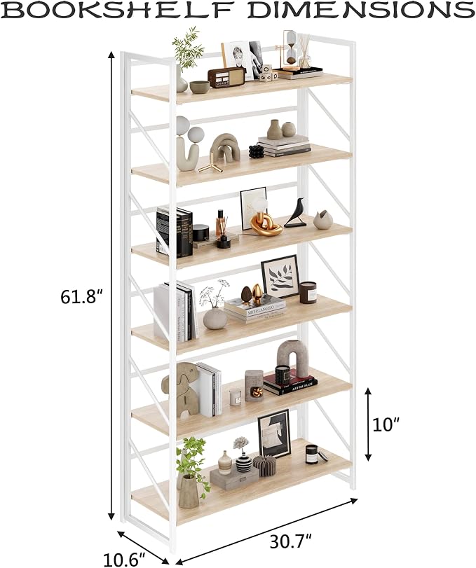 JSB 6 Tier No Assembly Folding Bookshelf, 30.7" Wide Foldable Storage Bookcase for Home Office, Space-Saving Storage Shelf for Living Room (White)