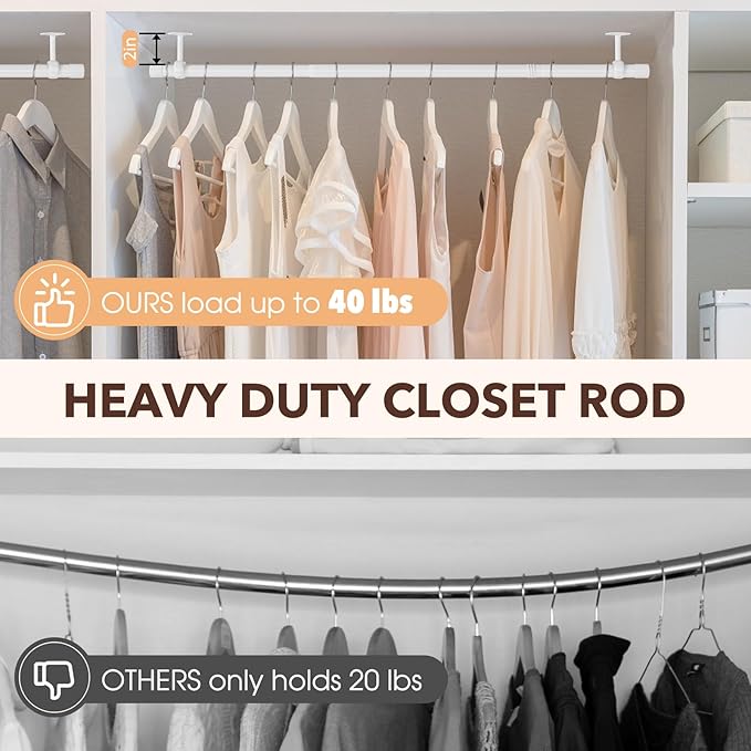 SUTINE Closet Rod, Closet Rods for Hanging Clothes, 17 to 67 inch Adjustable Ceiling/Wall mounted Closet Hanging Rod, Heavy Duty Clothes Rod Clothing Bar, Closet Poles for Hanging Clothes for Wardrobe