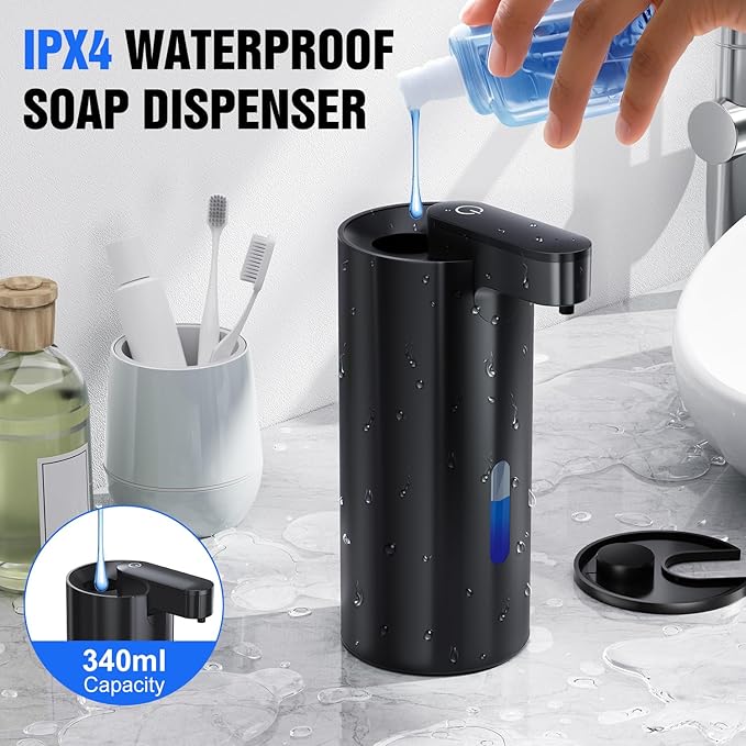 Fantictas Automatic Soap Dispenser Touchless, Stainless Steel 11.5 oz Liquid Hand Soap Dispenser, USB-C Rechargeable Sensor Pump with 3 Adjustable Levels for Kitchen & Bathroom