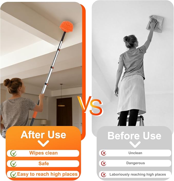 LAANPOLE 36FT Reach Dusters for Cleaning, Ceiling Fan Cleaner Duster with Extension Pole, Wall and Baseboard Cleaner Mop with Handle for Window Cobweb Fan Blade and High Ceiling