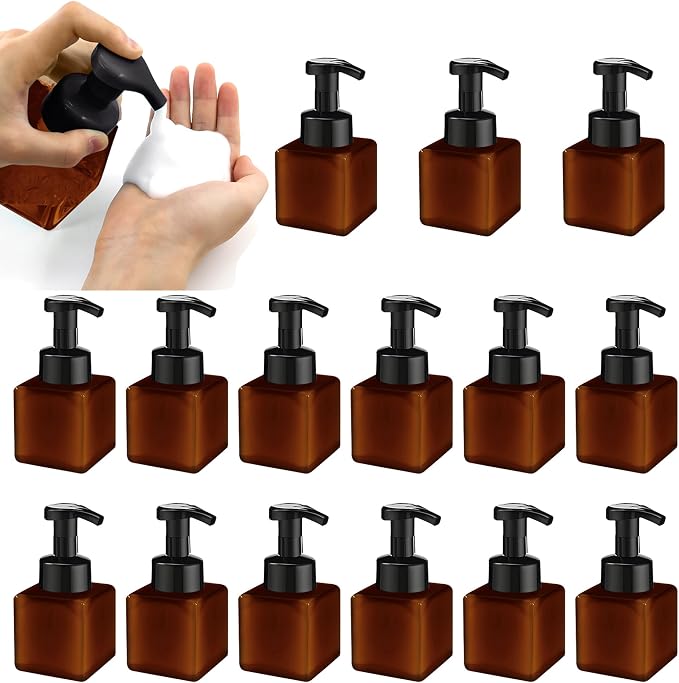 15 Pcs 8.5 oz Foaming Soap Dispenser Plastic Foaming Pump Bottle, Refillable Dispenser with Plastic Pump, Empty Hand Bottles for Liquid Soap, Shampoo, Bathroom,Hotel,Restaurant (15, Brown)
